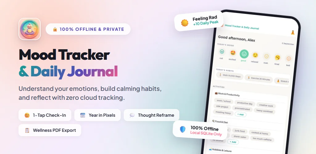 Mood Tracker & Daily Journal Official Google Play Feature Graphic
